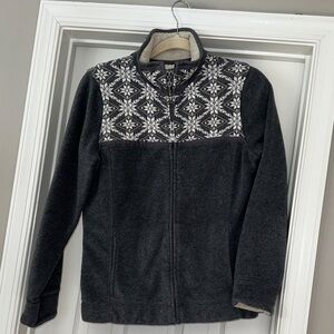 LL Bean Gray Fleece Fair Isle Snowflake Full Zip Jacket